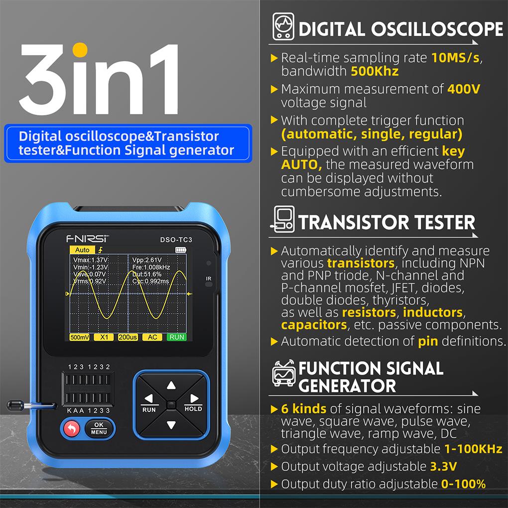 FNIRSI DSO-TC3 3 in1 Mini osci - Fnirsi Digital Oscilloscope Handheld recensione e prezzo